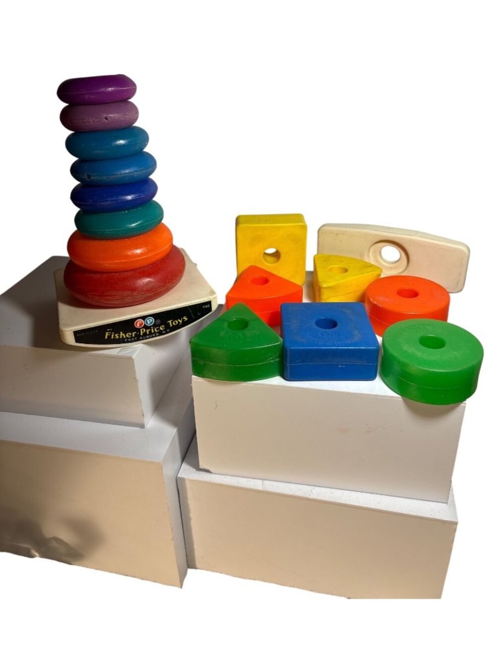 Vintage Fisher Price Creative Shape Sorting Blocks & Stacking Rings READ